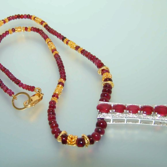 Red Ruby Gemstone Necklace Vermeil Sterling Silver - Picture 2 of 5